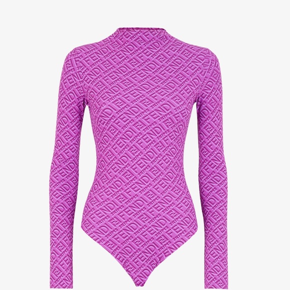 🆕 FENDI X SKIMS COLORADO LONG SLEEVE ZIP UP MOCK NECK THONG MONOGRAM BODYSUIT - Picture 3 of 7